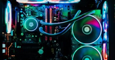 a close up of a computer motherboard in a dark room